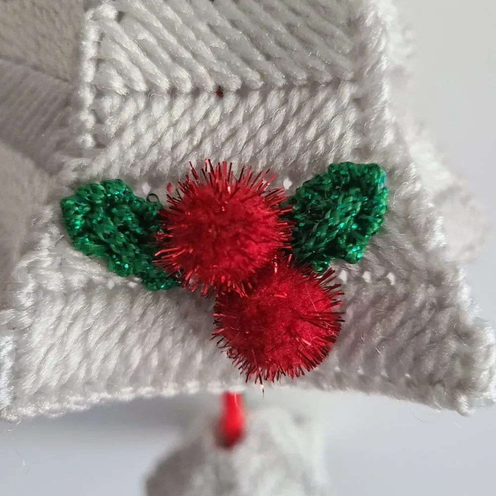 Vintage Plastic Canvas Silver Bells Holiday Hang-Up Mobile Ornament Decoration